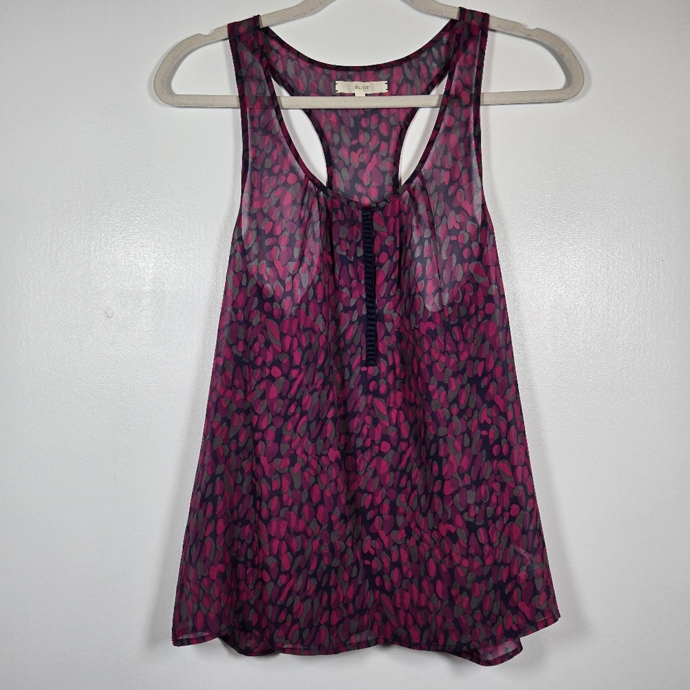 Eliot 100% Silk Sheer Watercolor Racerback Henley Button Tank Top Size Small